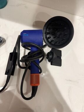 Dyson blue and orange Supersonic-style Hair Dryer with Diffuser